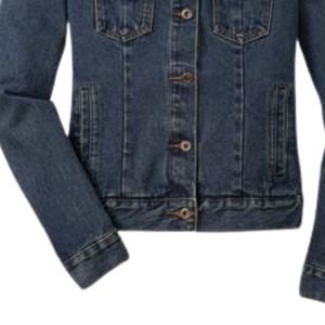 Chaqueta Vaquera Azul Oscuro para Mujer con Gran Escudo Bordado en Verde y Dorado, Cierre de Botones, Manga Larga, Estilo Casual Clásico - Product Image 4