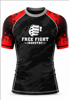 T-shirt de compression à manches courtes pour homme Free Fight Industry, séchage rapide, noir et rouge, imprimé par sublimation, logo avant