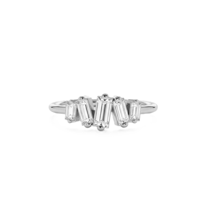 Bague en or massif 9K 10K avec diamants de laboratoire taille baguette en grappe, sertie à griffes, minimaliste, empilable, bague statement, vente en gros - Product Image 3
