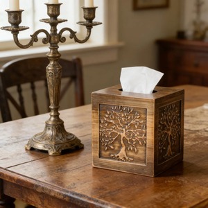Rustic Wood <b>Tissue</b> <b>Paper</b> Holder Elegant Tree <b>Pattern</b> <b>Tissue</b> Box Cover Suitable For Home Office Bedroom And Living Room - Product Image 5