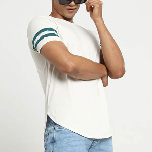 Camiseta blanca de manga corta para hombre de buena calidad con rayas verdes, corte regular, cuello redondo, informal, de algodón. - Product Image 6