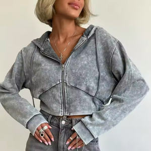 Sweats à capuche d'hiver en molleton de coton délavé à l'acide avec fermeture à glissière pour femmes Panneaux au design personnalisé - Product Image 1