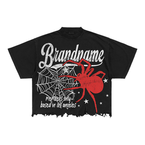 เสื้อยืดโอเวอร์ไซส์ลายแมงมุมสีดำสไตล์สตรีทสำหรับผู้ชาย แขนสั้น คอกลม ทรงพอดีตัว พิมพ์ลายกราฟิก DTG ทรงบ็อกซี่ ชายเสื้อดิบ - Product Image 3