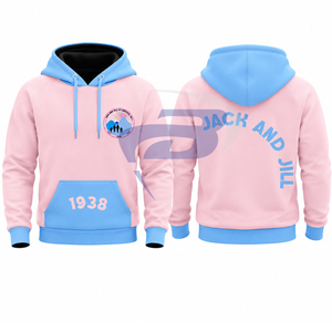 แจ็คแอนด์จิลออฟอเมริกาเสื้อฮู้ดผู้ชายสีชมพูพร้อมกระเป๋าจิงโจ้สีน้ำเงิน 1938 เสื้อฮู้ดลำลองสำหรับผู้หญิงฤดูหนาว - Product Image 3