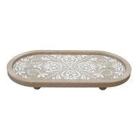 Plateau de service décoratif rond en bois de qualité supérieure, style Art Déco, avec finition en laiton antique, plateau cadeau en bois naturel