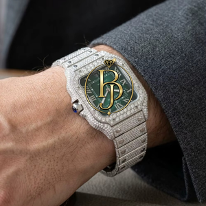Montre-bracelet de luxe carrée en acier inoxydable Briva, verre quartz, cadran vert, chiffres romains, aiguilles argentées, couronne en pierre bleue - Product Image 3