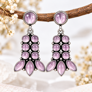 Nouveauté Boucles d'oreilles pendantes tendance en argent oxydé pour femmes |   Bijoux Bohèmes en Pierre Rose, Vente en Gros - Product Image 4