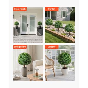 Árboles de Buxus Artificiales de 27 Pulgadas, Juego de 2 Arbustos Falsos con Estaca para el Suelo, Árbol de Seda Artificial de Aspecto Real - Product Image 6