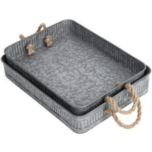 Bandeja de Servir de Metal Galvanizado de Diseño Clásico con Asas, Bandeja Decorativa Rectangular de Hierro Martillado para Decoración del Hogar - Product Image 2