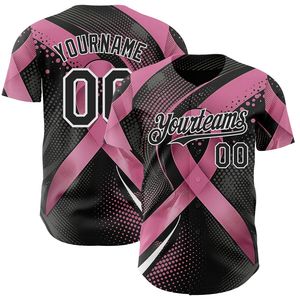 Maillot de baseball unisexe personnalisé, ruban rose, sensibilisation au cancer du sein, impression sublimée, uniforme d'équipe, 100% polyester respirant, manches courtes - Product Image 6