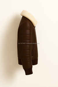 Leather <b>fur</b> <b>jacket</b> <b>men</b> Lambskin artificial Shearling B3 Bomber <b>Jacket</b>: Classic Aviator Coat - Product Image 4