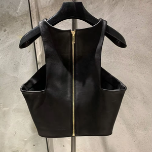 Chaleco de cuero genuino para mujer, estilo universitario, corto, a la moda, 2026 - Product Image 2