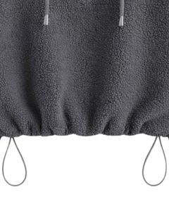 Sweat à capuche court en molleton texturé gris anthracite, quart de zip, ourlet ajustable avec cordon de serrage, streetwear décontracté, pull chaud, logo personnalisé - Product Image 5