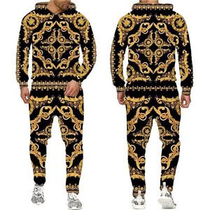 Mens Winter Plus Size Black Gold Solid Lightweight Hoodie Tracksuit Set Casual Hooded Sweatshirt and <b>Jogger</b> Pants - Product Image 1