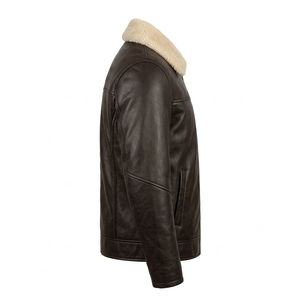 Chaqueta de Cuero Personalizada para Hombre con Cuello de Borrego, Abrigo de Aviador de Piel Marrón Oscuro, Ropa Exterior de Cuero Vacuno Auténtico, Proveedor Mayorista de Fábrica - Product Image 3