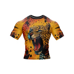 Maillot de compression à manches courtes pour homme, imprimé léopard, respirant, séchage rapide, en Spandex/Polyester, pour sports d'adultes - Product Image 2