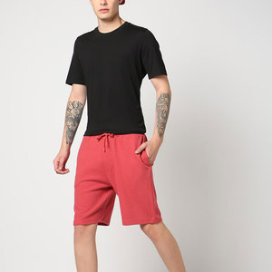 Shorts Bermuda en tricot pour homme, couleur rouge unie, taille mi-haute, cordon de serrage, décontractés, avec poches, en coton respirant - Product Image 4