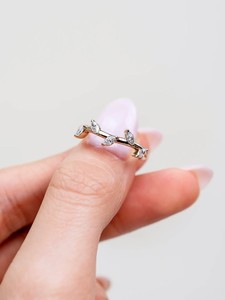 Custom ODM Manufacturer 10K 14K 18K Gold Moissanite <b>Ring</b> Marquise Cut Leaf Vine <b>Stacking</b> Band Women's Prong Setting Fine Jewelry - Product Image 2