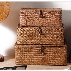 Panier de pique-nique en rotin naturel tissé à la main |   Valise hexagonale vintage en osier avec poignée, boîte de rangement artisanale pour repas en plein air - Product Image 2