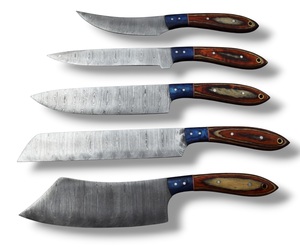 Juego de Cuchillos de Chef de Acero de Damasco de Cinco Piezas Nordic Forge con Mangos de Madera Pakka, Juego de Cuchillos de Cocina Hechos a Mano OEM Personalizados con Bolsa Enrollable - Product Image 2