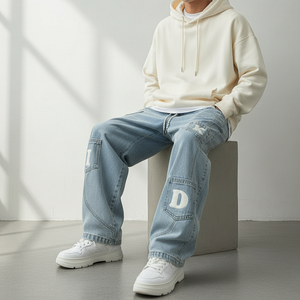 Jeans en denim vintage pour hommes, coupe droite, marque personnalisée, haute qualité, vente en gros, style décontracté, durable, coupe classique - Product Image 5