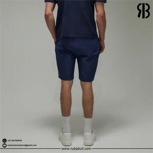 RUBABULL Short Bermuda Oxford bleu marine pour homme, taille mi-haute, fermeture élastique, décontracté, respirant, tissé - Product Image 2