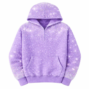 Sweat à capuche demi-zippé personnalisé avec strass de qualité supérieure, look tendance, 100 % coton molletonné, unisexe - Product Image 1