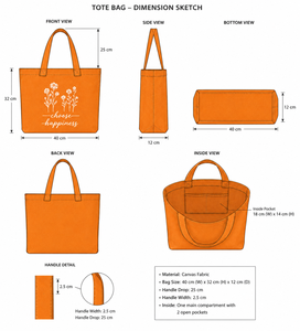 Bolsa de Tela con Diseño Floral 'Choose Happiness', Color Naranja, Estilo Minimalista, para Todas las Temporadas - Product Image 2