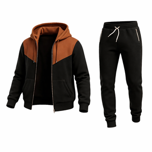 ชุดวอร์มมีฮู้ดสีดำสีน้ำตาลสำหรับผู้ชายทรงสลิมฟิตมีซิปเสื้อแจ็คเก็ตกางเกงจ็อกเกอร์ชุดกีฬาลำลองชุดออกกำลังกายในยิม - Product Image 3