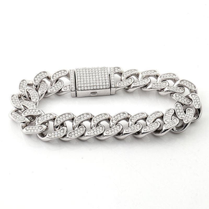 Luxury <b>Iced</b> <b>Out</b> Moissanite Cuban Link Bracelet White Gold Finish Hip Hop Chunky <b>Chain</b> Statement Jewelry Unisex Style - Product Image 4