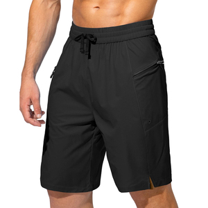Pantalones cortos Bermuda con cintura con cordón y bolsillos con cremallera para hombre, trajes de baño negros sólidos de secado rápido para hombre en oferta con MOQ bajo - Product Image 1