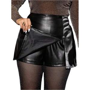 Mini-jupe-short élégante en cuir véritable avec logo frontal, taille mi-haute, coupe ajustée, pour soirée et club, mode féminine, OEM - Product Image 6