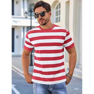 2025 hommes décontracté col rond basique chemise surdimensionné à manches courtes T-Shirt avec rayé couleur bloc 3D motif été plage t-shirts - Product Image 4