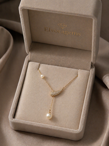Collar con Colgante Romántico Chapado en Oro de 18K, Perla de Imitación Creada en Laboratorio, Corte Brillante, Engaste Pavé, Joyería de Boda para Mujer, Diseño Serpiente - Product Image 5