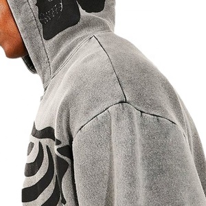 Sweat-shirt à capuche zippé surdimensionné décontracté pour hommes, en tricot, à rayures, avec logo personnalisé, techniques de broderie délavé à l'acide - Product Image 2