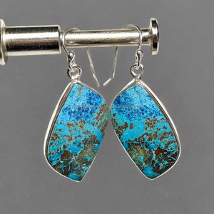 Boucles d'oreilles en argent sterling 925 faites à la main, bijoux de shattuckite bleu faits à la main, forme de coussin, cadeau de Noël - Product Image 4