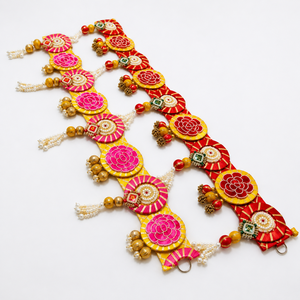 Handmade Yellow Red Floral Pearl Bandhanwar Toran Door Hanging Festive Diwali <b>Wedding</b> Home Entrance Decor <b>Gift</b> - Product Image 4