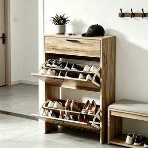 Scarpiera Moderna Salvaspazio Grigio Lavato Stile Fattoria con 3 Cassetti e Anta a Ribalta - Product Image 1