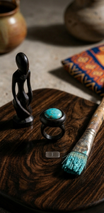 Bague pour femme Rikka Joias Lda, style classique vintage, en bois d'ébène et pierre précieuse turquoise naturelle, bijou artisanal sophistiqué, cadeau - Product Image 5
