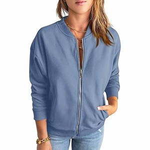 Sudadera azul con cremallera para mujer, cuello alto, hombros caídos, manga larga, estilo casual - Product Image 6