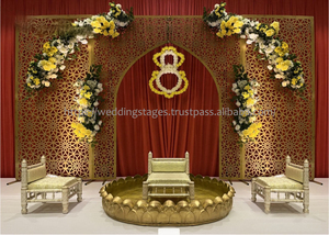 Majestic Arabian Style Laser-Cut Panel Stage Decor Gold Geometric Arch Panels Moroccan Style Gold Metal Wedding Stage Panels UK - Product Image 3
