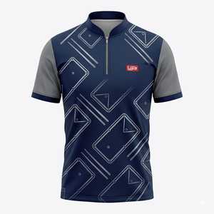 Custom Designed Solid Knitted <b>100</b>% <b>Polyester</b> Formal Men's Sublimation Breathable Quick Dry Short Sleeve Zipper <b>Shirt</b> - Product Image 3