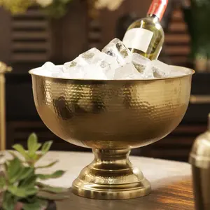 Luxury <b>Gold</b> Matte Finish Hammered Metal <b>Punch</b> <b>Bowl</b> with Double Wall Insulation Large Capacity Serving <b>Bowl</b> for Party Wholesale - Product Image 1