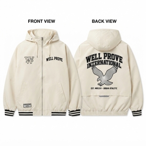 Individuelles Logo Kapuzen-Wasserdichte Windjacke Weiß 220gsm Stoff Fleece-Gefüttert Belüftetes Rückenpanel Hochdichte Herrenjacke - Product Image 1