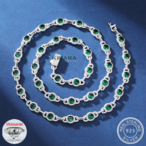 Collar de Plata S925 con Moissanita para Mujer, Corte Brillante Redondo, Cadena de Eslabones, Chapado en Rodio, Joyería de Lujo para Fiestas - Product Image 4