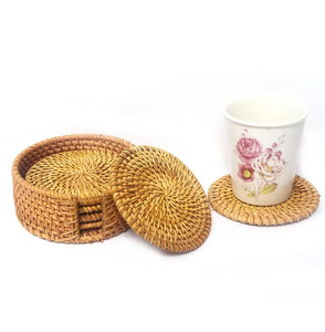 Tapis et sous-verres en rotin BOHO personnalisés pour servir du thé, du café ou du vin, protégeant les tables, sous-verres en rotin BOHO - Product Image 2