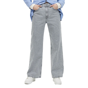 Jeans de Cintura Alta y Pierna Ancha para Mujer, Talla Grande, Largos, de Algodón Lavado, Corte Holgado Informal, Cierre de Botones, Color Azul Claro - Product Image 5
