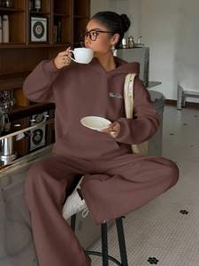 Conjunto de 2 piezas de moda para mujer: sudadera de punto estampada y pantalones a juego, atuendo informal, ropa para el desayuno y para relajarse en casa - Product Image 4