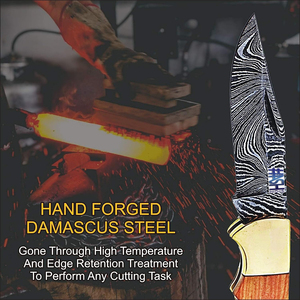 Damascus Handmade Pocket <b>Knife</b> for Men Folding <b>Knife</b> with Back Lock & <b>Sharpening</b> Rod Pocket <b>Knife</b> for Camping Wooden Handle - Product Image 6