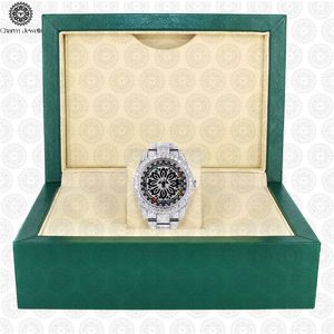Charm Jewells Luxury Stainless Steel <b>Diamond</b> <b>Watch</b> Round Case 40mm Analog Quartz Sapphire Crystal Unisex Folding Clasp - Product Image 2